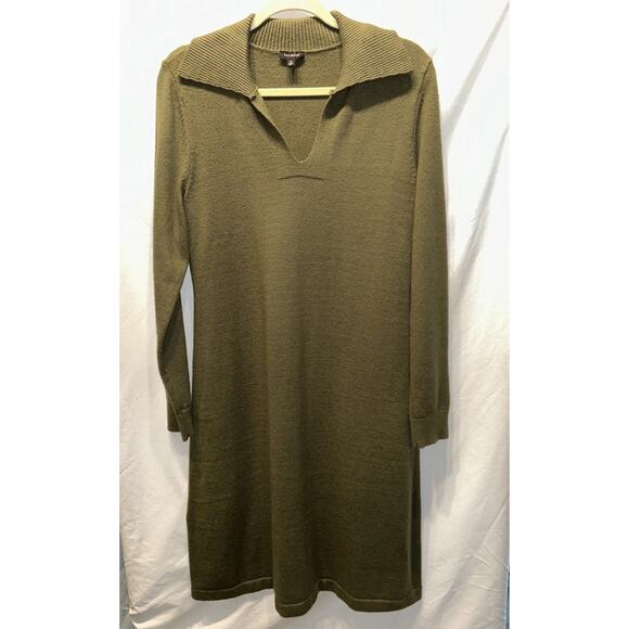 Talbots Supersoft Collared Sweater Dress Womens Medium Olive Green Quiet Luxury - Picture 1 of 9
